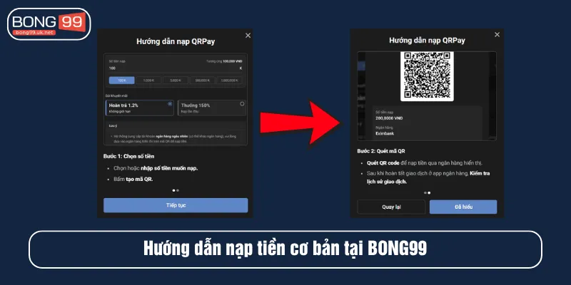 Hướng dẫn nạp tiền cơ bản tại BONG99